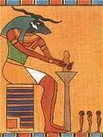 Dios egipcio Jnum haciendo una figura de arcilla