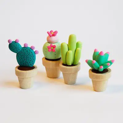 Cactus hechos en porcelana fría